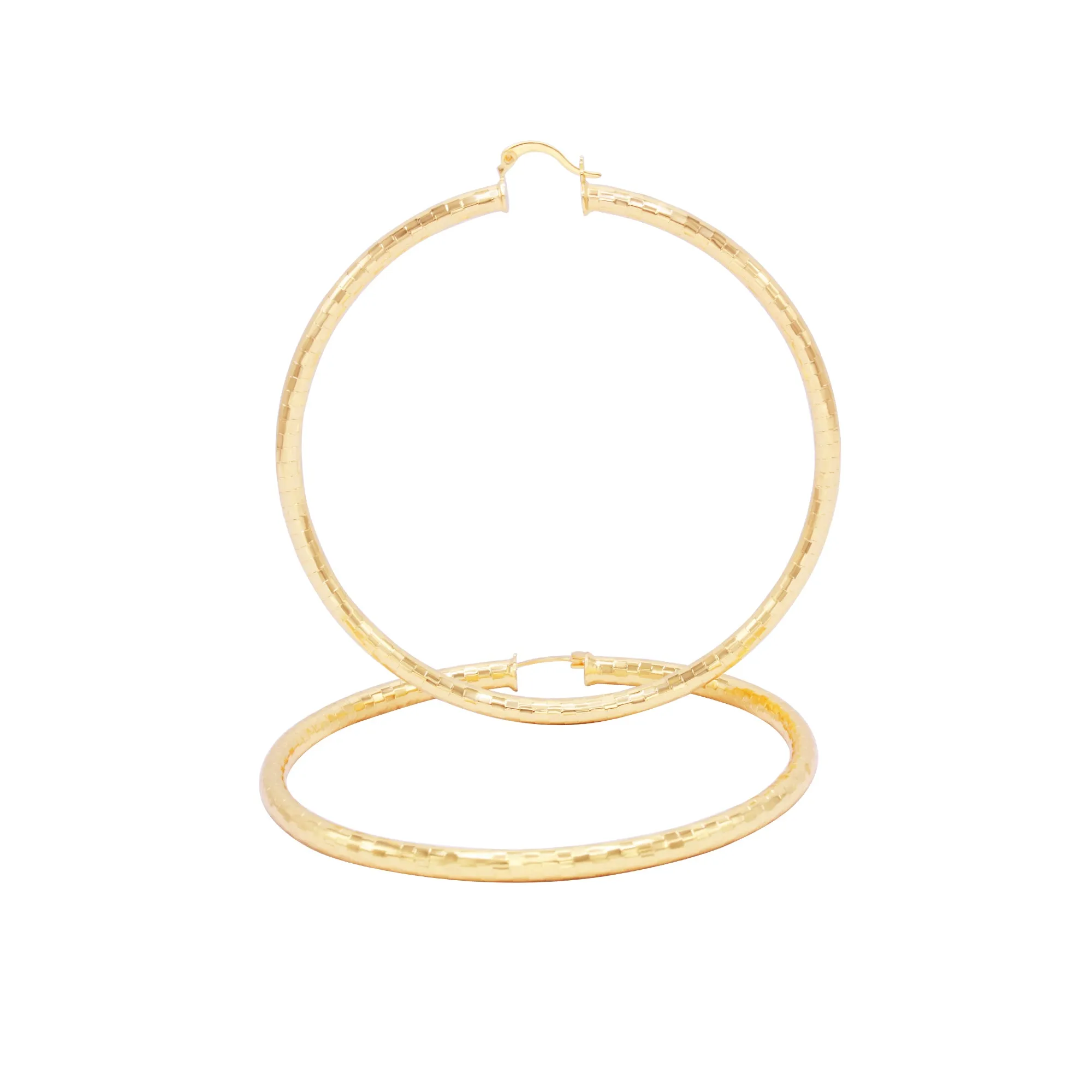 14K Gold-Filled Box Cut Hoop Women Earrings 4 mm Thick 25-80 mm