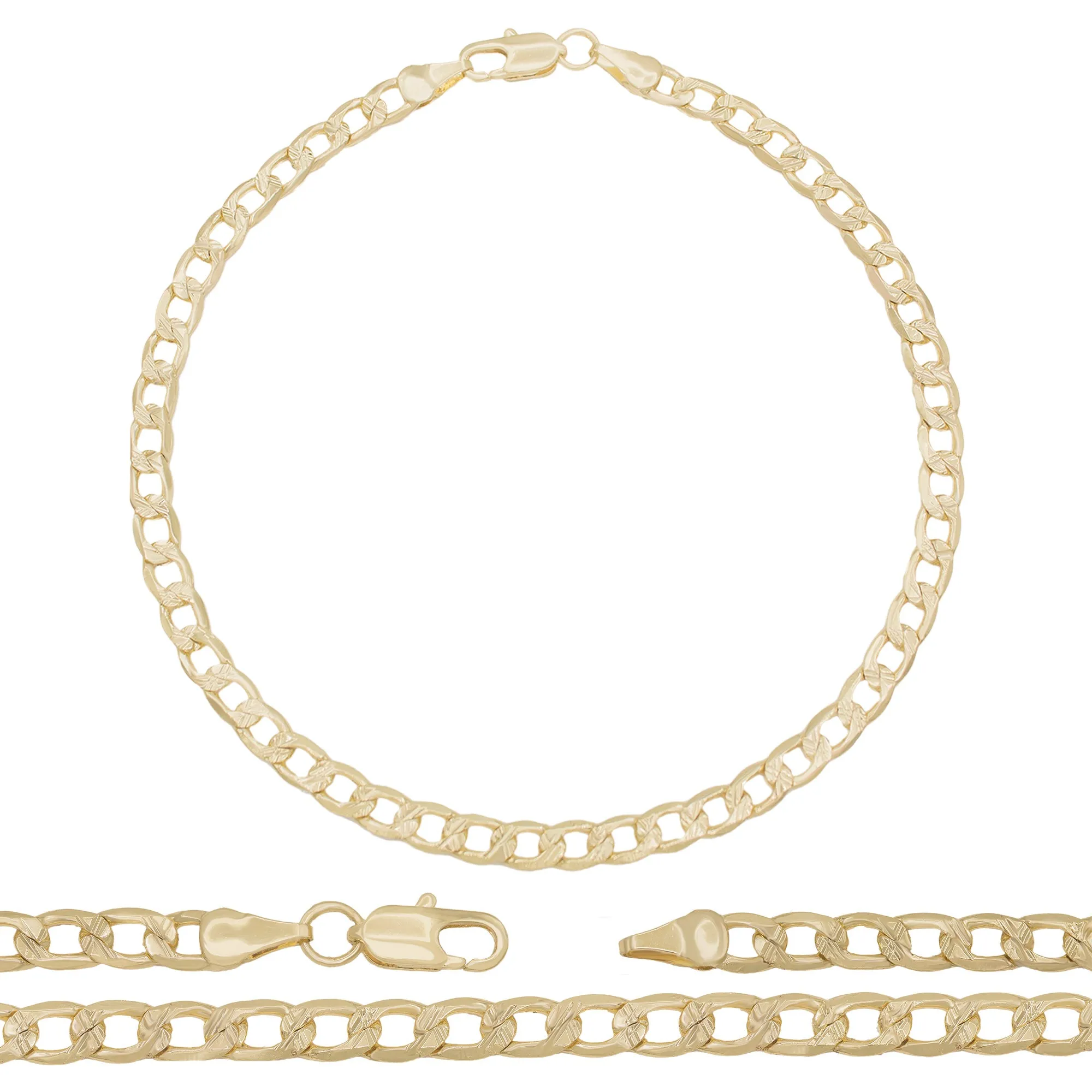 14K Gold Filled Cuban Link Anklet Diamond Cut Curb Chain 10'' Anklet Women Jewelry