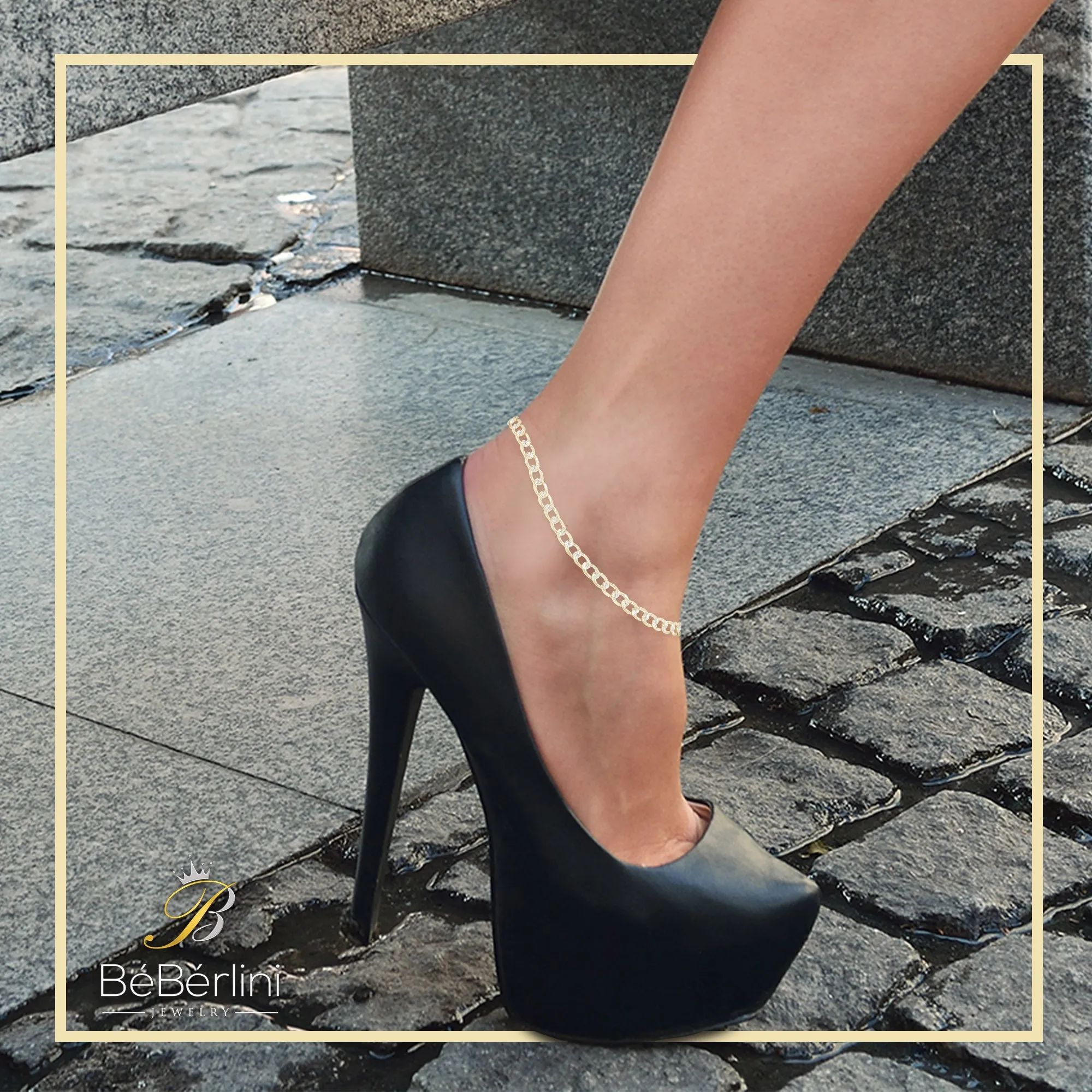 14K Gold Filled Cuban Link Anklet Diamond Cut Curb Chain 10'' Anklet Women Jewelry