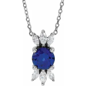 14K White Blue Sapphire & 1/4 CTW Diamond 16-18" Necklace