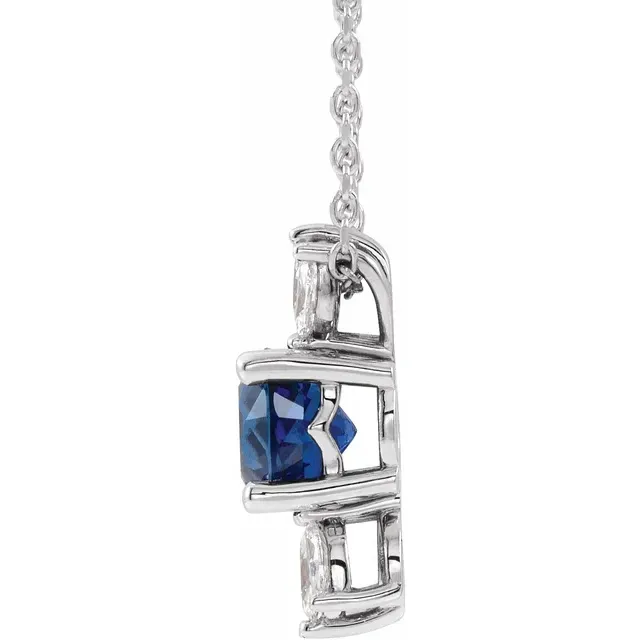 14K White Blue Sapphire & 1/4 CTW Diamond 16-18" Necklace