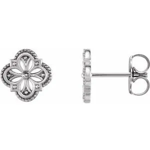 14K White Vintage-Inspired Clover Earrings