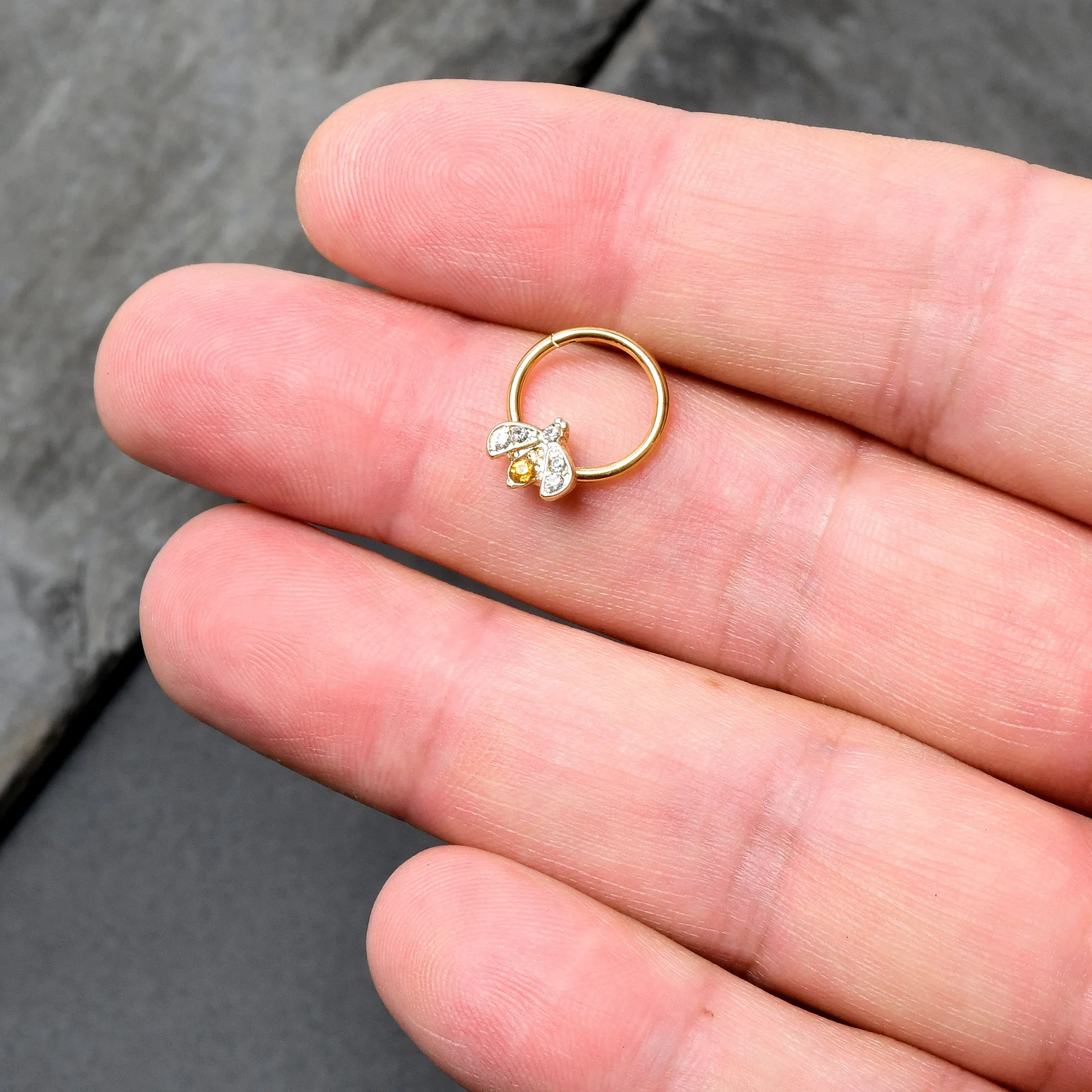 16 Gauge 3/8 Yellow Gem Gold Tone Fashion Winged Bug Hinged Segment Ring