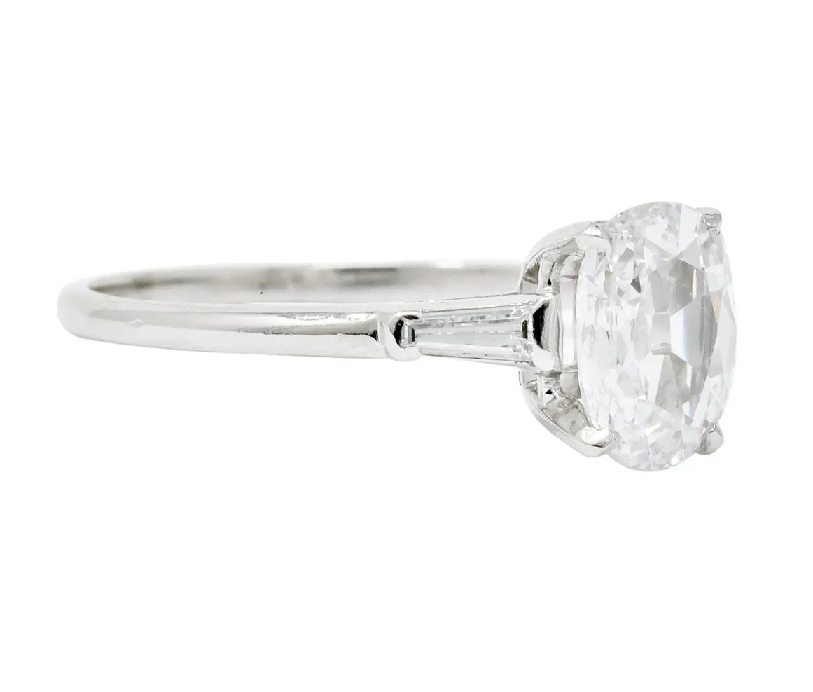 1950’s Mid-Century 1.13 CTW Diamond Platinum Engagement Ring GIA