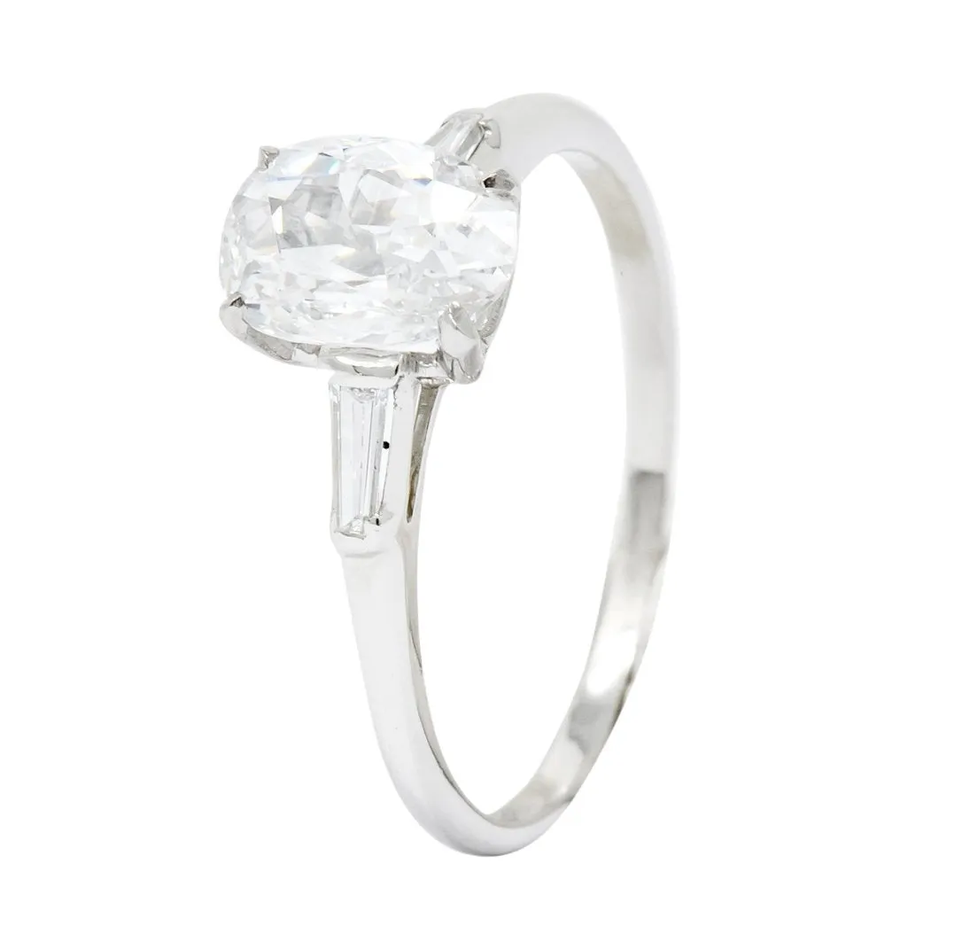 1950’s Mid-Century 1.13 CTW Diamond Platinum Engagement Ring GIA