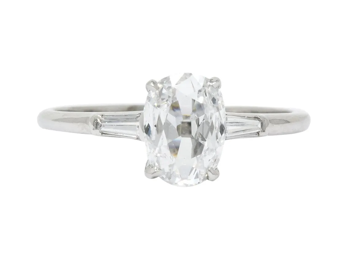 1950’s Mid-Century 1.13 CTW Diamond Platinum Engagement Ring GIA