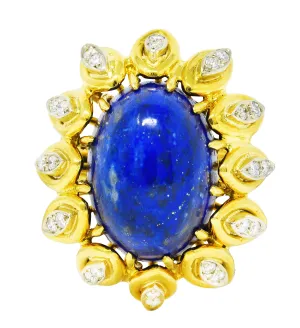 1960's Lapis Diamond 18 Karat Yellow Gold Sculptural Vintage Cocktail Ring