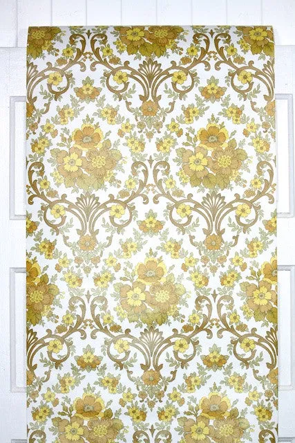 1970s Floral Damask Vintage Wallpaper
