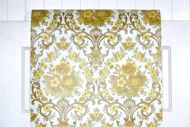 1970s Floral Damask Vintage Wallpaper