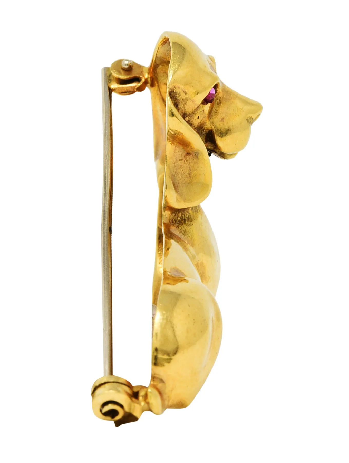 1970's Italian Vintage Ruby Diamond Dachshund Dog Brooch