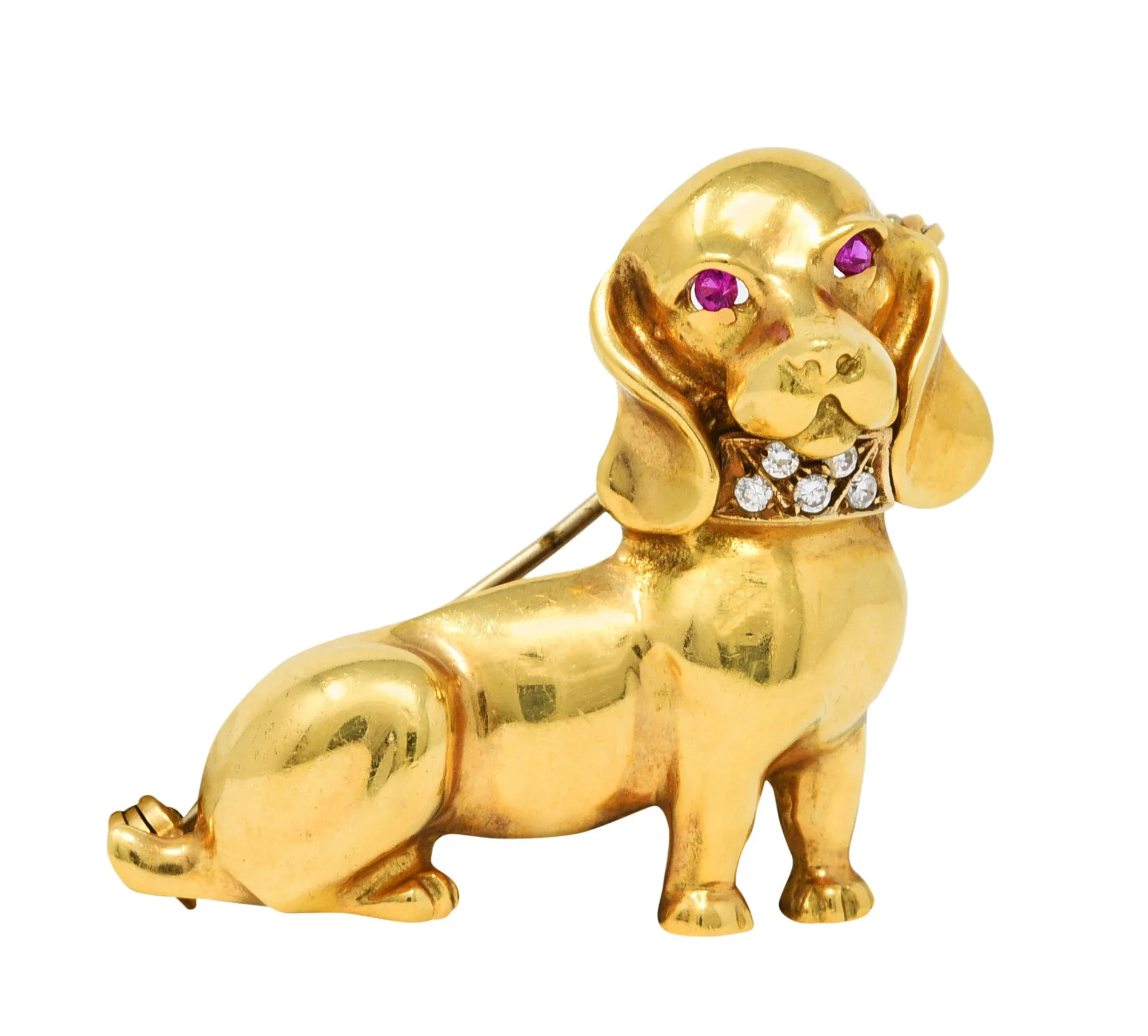 1970's Italian Vintage Ruby Diamond Dachshund Dog Brooch
