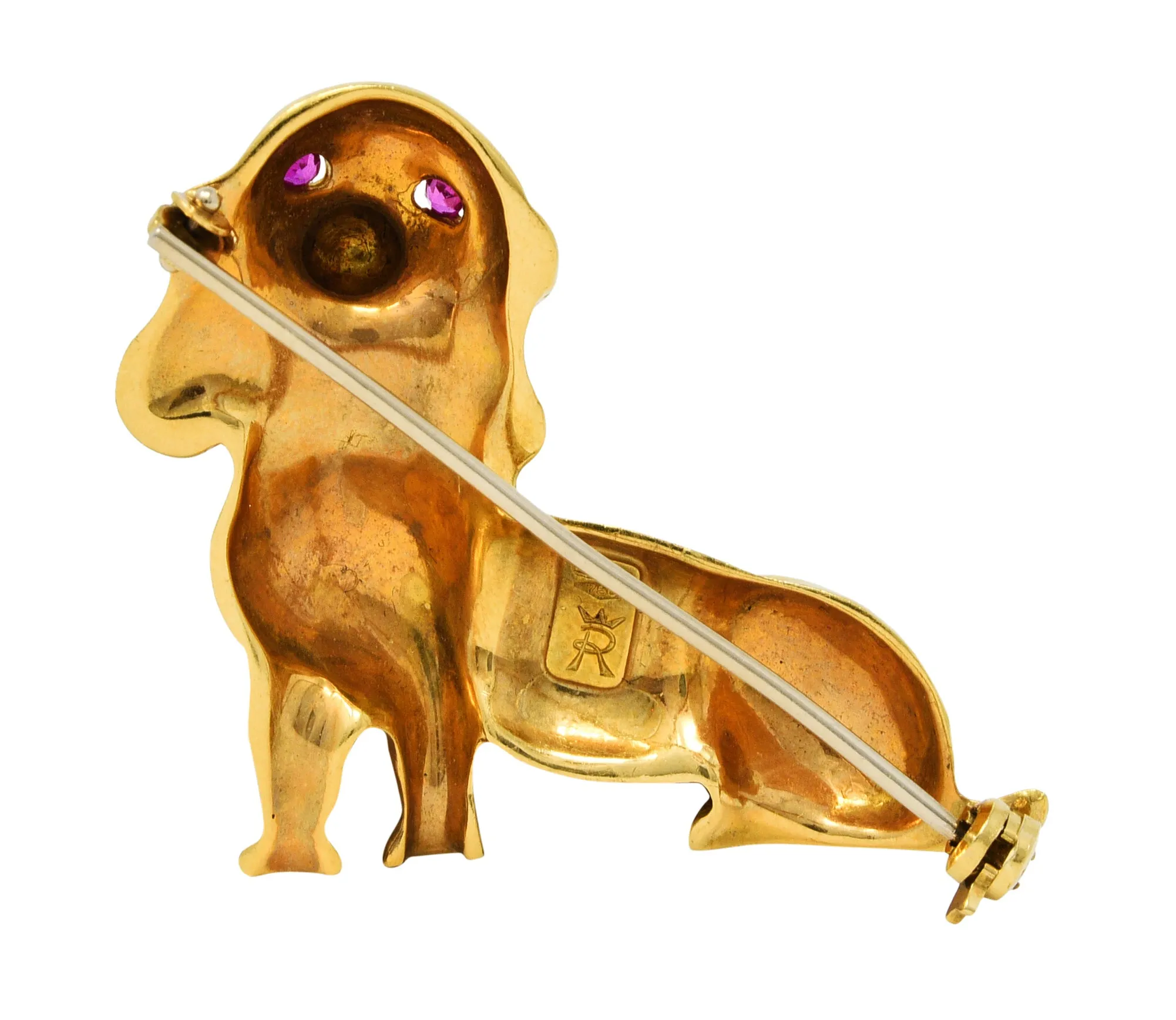 1970's Italian Vintage Ruby Diamond Dachshund Dog Brooch