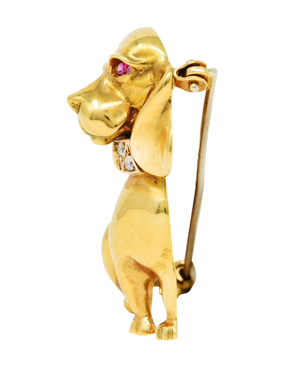 1970's Italian Vintage Ruby Diamond Dachshund Dog Brooch