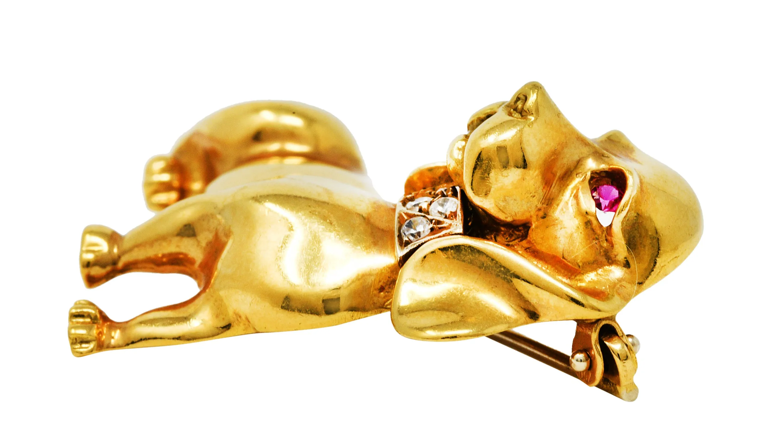 1970's Italian Vintage Ruby Diamond Dachshund Dog Brooch