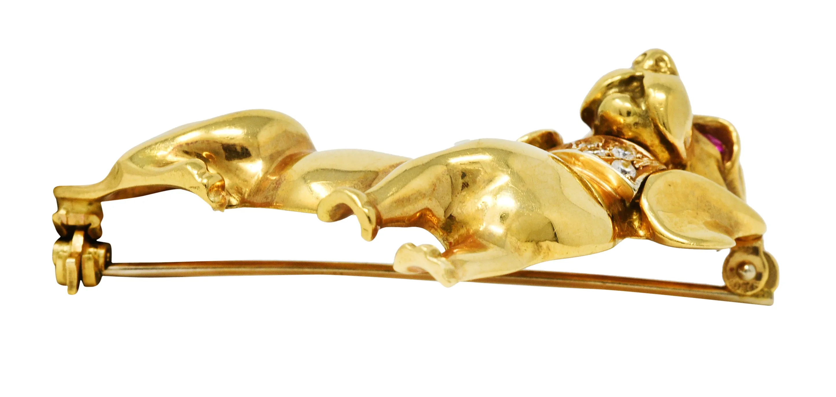 1970's Italian Vintage Ruby Diamond Dachshund Dog Brooch