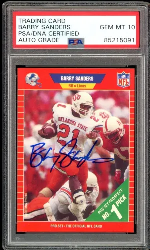 1989 Pro Set #494 Barry Sanders RC Rookie Lions PSA/DNA Auto Grade GEM MINT 10