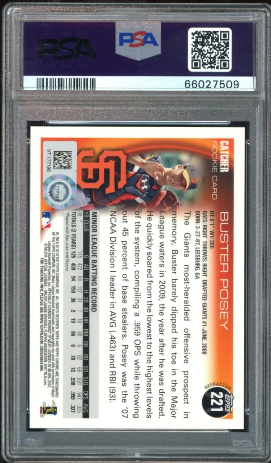 2010 Topps Chrome Wrapper Redemption Buster Posey RC PSA 10/10 Auto POP 1 GEM MT