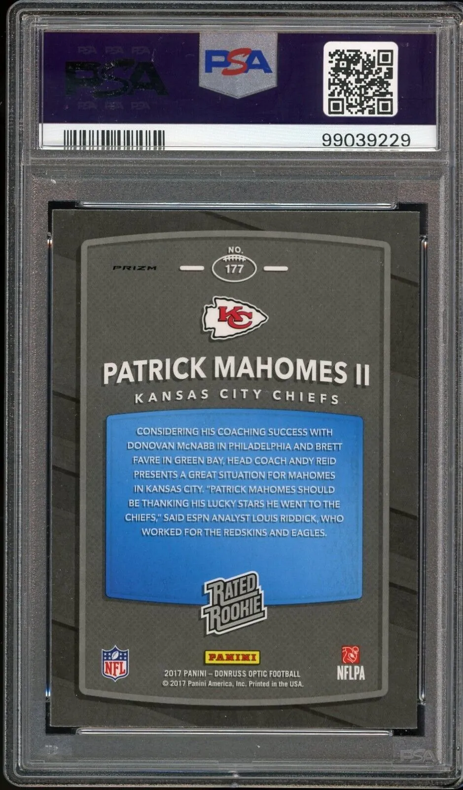 2017 Donruss Optic Red/Yellow Rookie Patrick Mahomes RC PSA 10/10 Auto GEM MINT