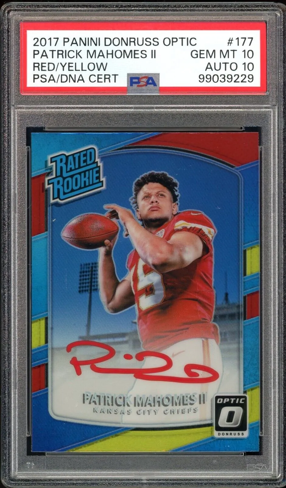 2017 Donruss Optic Red/Yellow Rookie Patrick Mahomes RC PSA 10/10 Auto GEM MINT