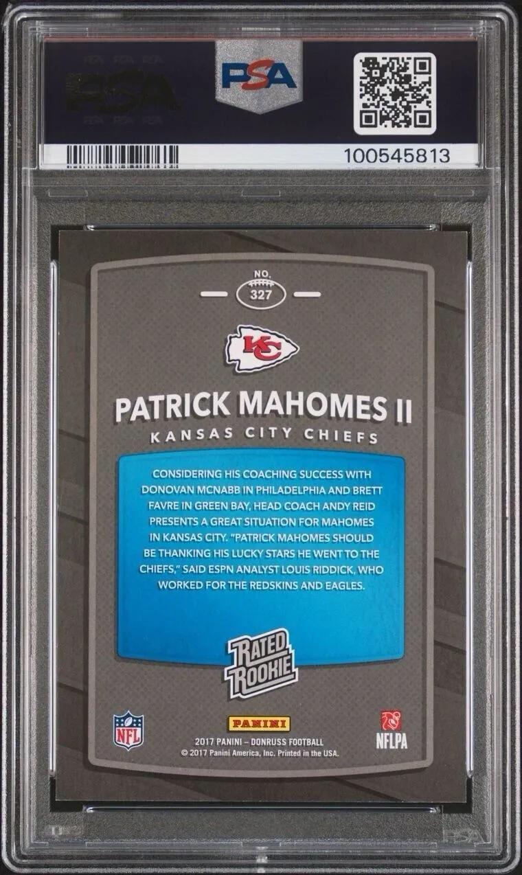 2017 Panini Donruss Rated Rookie Patrick Mahomes RC Blue Ink PSA 9/10 Auto