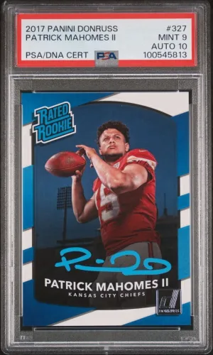 2017 Panini Donruss Rated Rookie Patrick Mahomes RC Blue Ink PSA 9/10 Auto