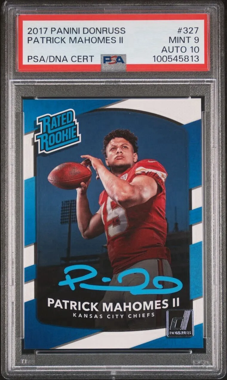 2017 Panini Donruss Rated Rookie Patrick Mahomes RC Blue Ink PSA 9/10 Auto