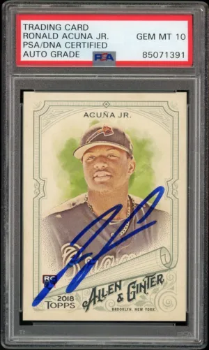 2018 Topps Allen & Ginter Ronald Acuna Jr. RC On Card PSA/DNA Auto GEM MINT 10
