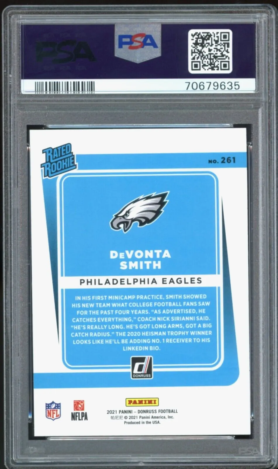 2021 Panini Donruss #261 Rated Rookie DeVonta Smith Eagles PSA GEM MINT 10