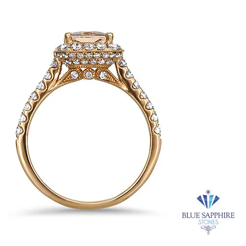 2.02ct Radiant Unheated GIA Certified Peach Sapphire Ring with Diamond Halo in 18K Rose Gold