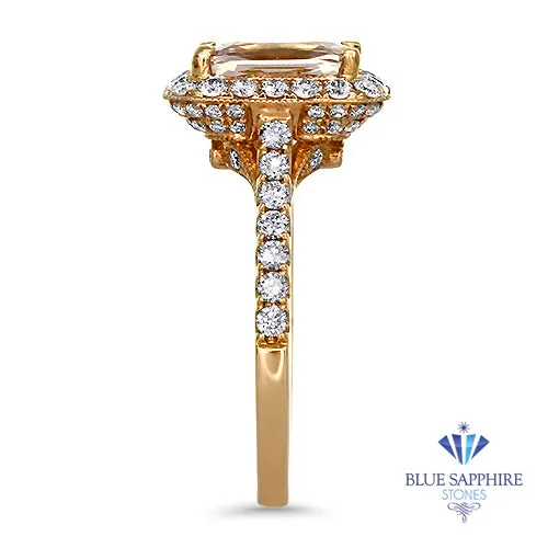 2.02ct Radiant Unheated GIA Certified Peach Sapphire Ring with Diamond Halo in 18K Rose Gold