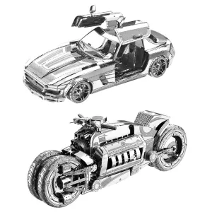 2pc set Nanyuan 3D Metal Puzzle Butterfly wings sports car and Concept motorcycle model DIY Laser Cut Assemble Jigsaw toys gift