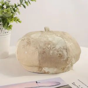 2pcs Newsboy Caps in Khaki And Gray, Vintage Floral Beret