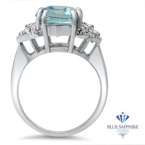 6.47ct Emerald Aquamarine Ring with Diamond Accents in 18K White Gold