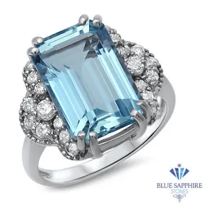 6.47ct Emerald Aquamarine Ring with Diamond Accents in 18K White Gold