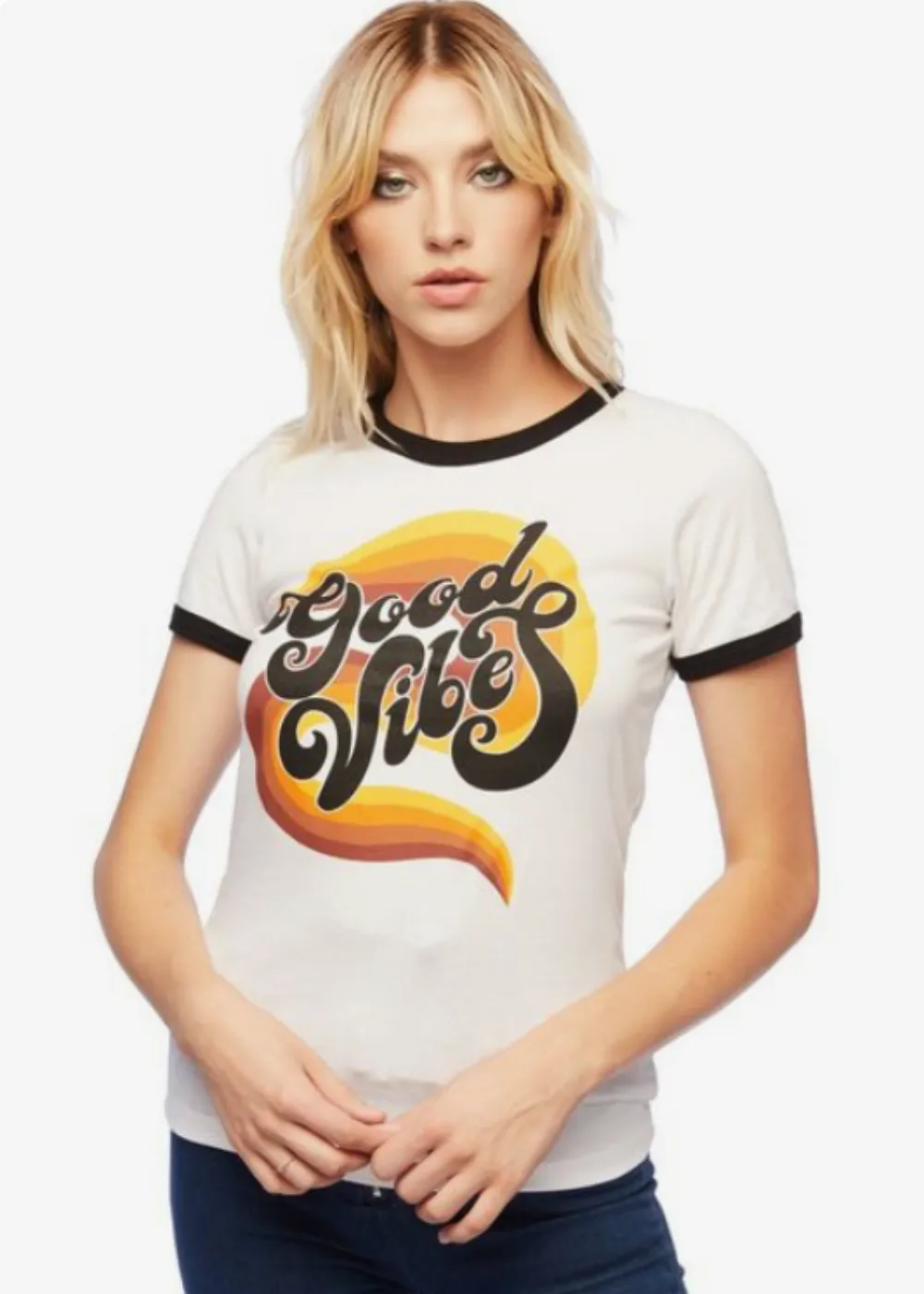 70s inspired Good Vibes Only Ringer Tee