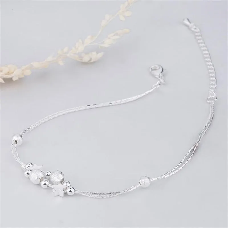 925 Sterling Silver Double Chain Star Ankle Bracelet