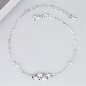 925 Sterling Silver Double Chain Star Ankle Bracelet