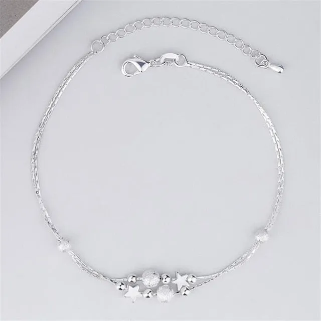 925 Sterling Silver Double Chain Star Ankle Bracelet