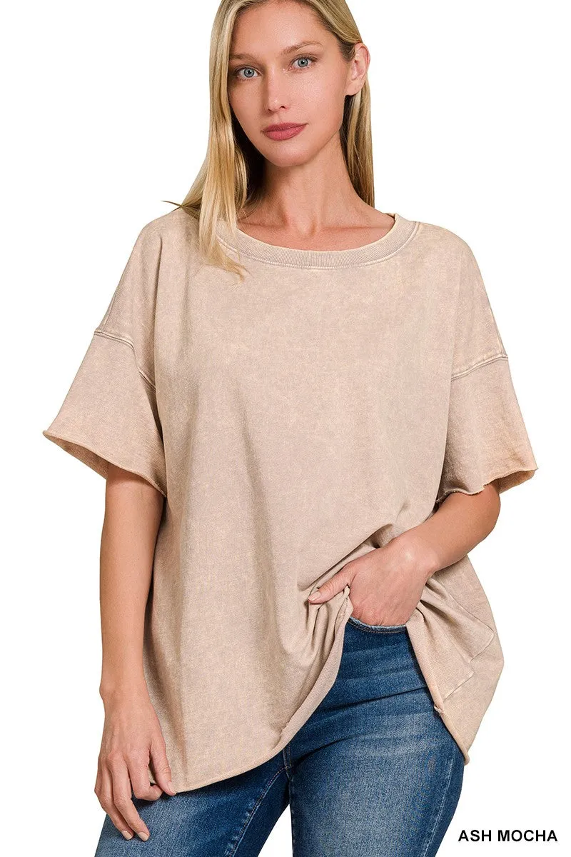 Acid Wash French Raw Edge Top