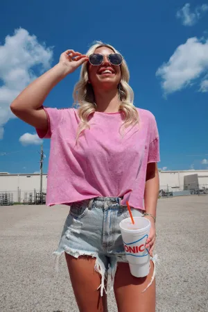 Acid Wash French Raw Edge Top