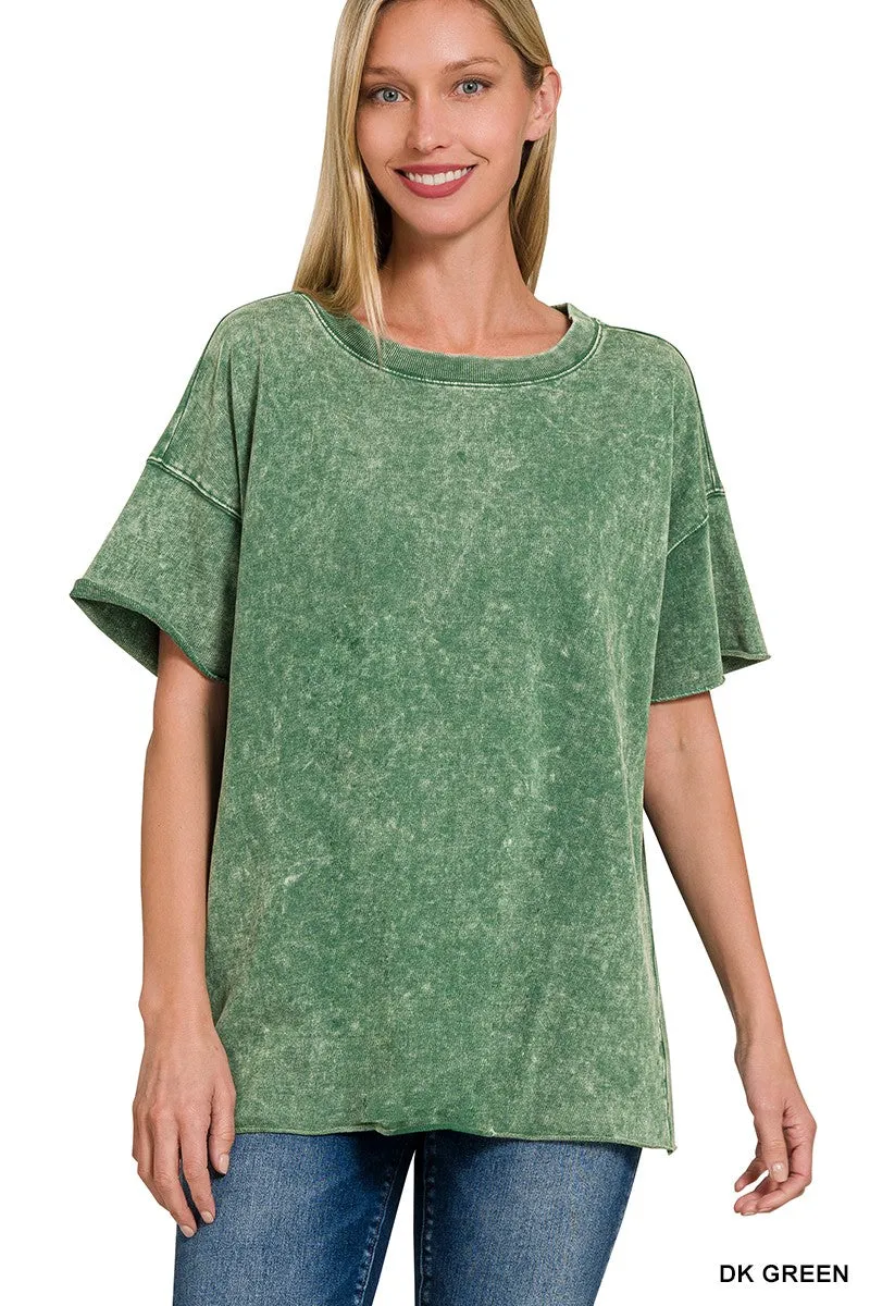 Acid Wash French Raw Edge Top