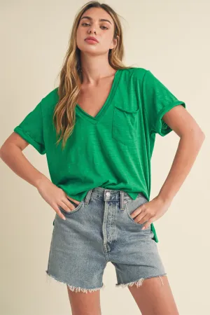 Aemi   Co Side Slit V-Neck Short Rolled Sleeve T-Shirt