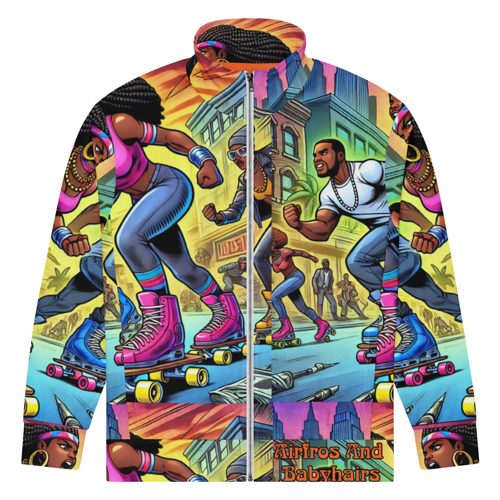 Airfros And Babyhairs Super Heros on Skates Pink Track Jacket