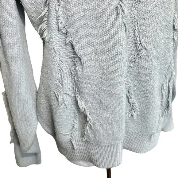 Allison New York Fringe Crew Neck Balloon Long Sleeve Sweater Top Grey Medium