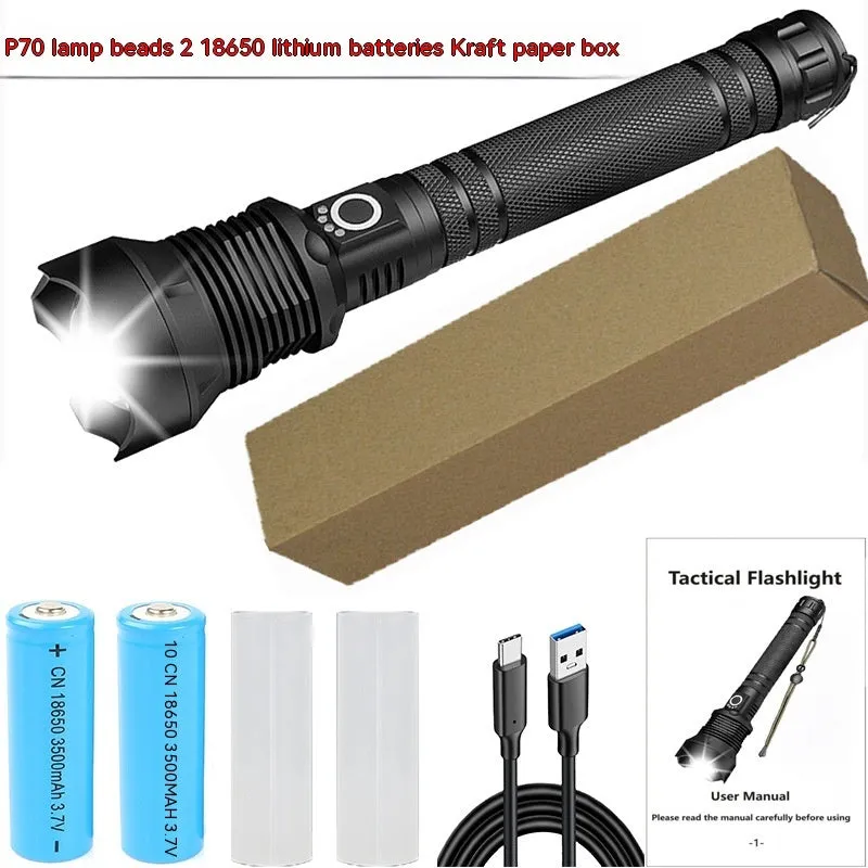 Aluminum Alloy Telescopic Zoom, USB Charging, XHP70 Strong Flashlight