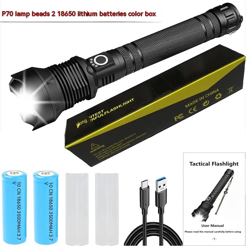 Aluminum Alloy Telescopic Zoom, USB Charging, XHP70 Strong Flashlight