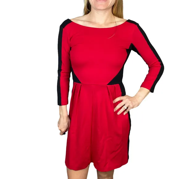 Amanda Uprichard Dress Mini Red Black Long Sleeve Size Small