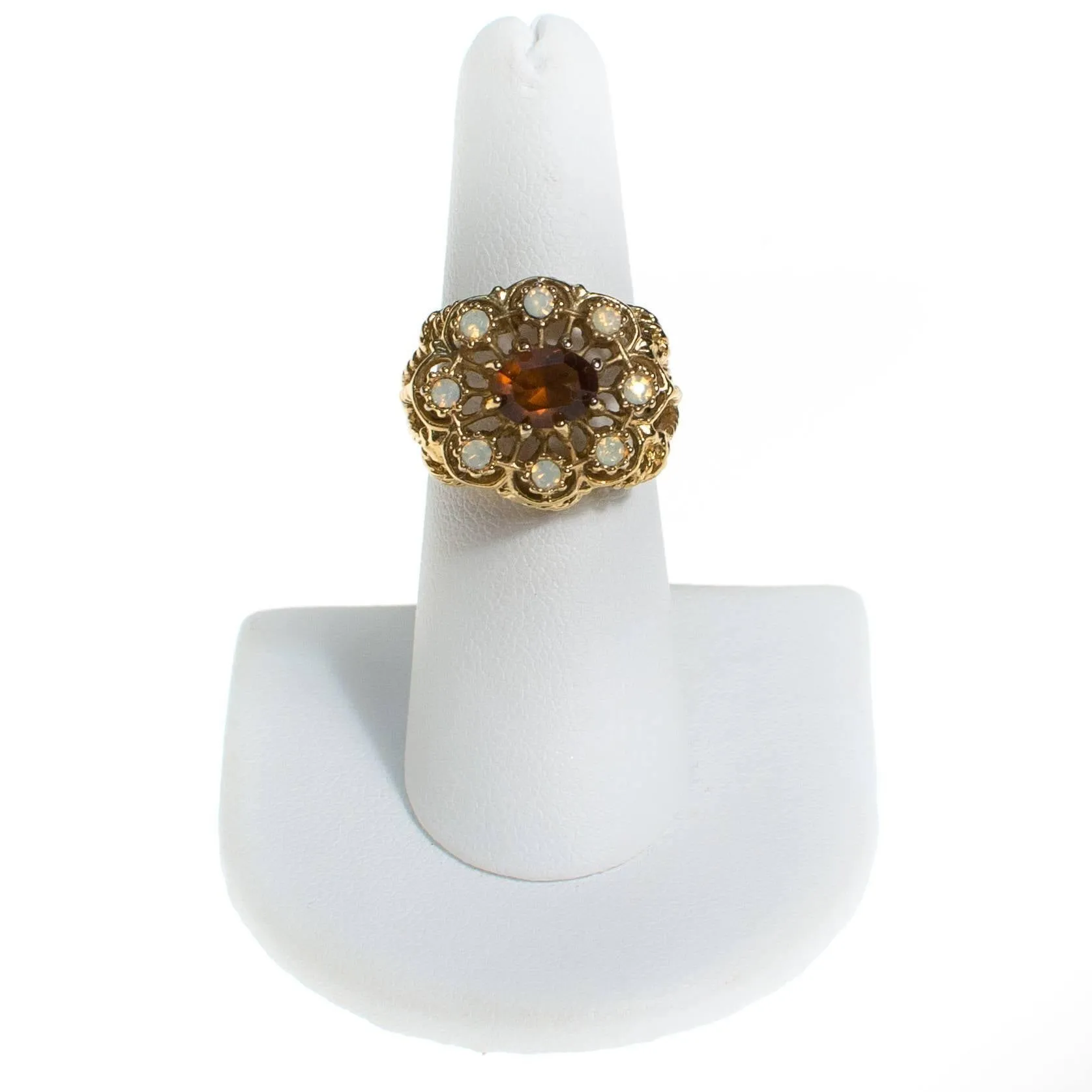 Amber and Opaline Crystal Statement Ring