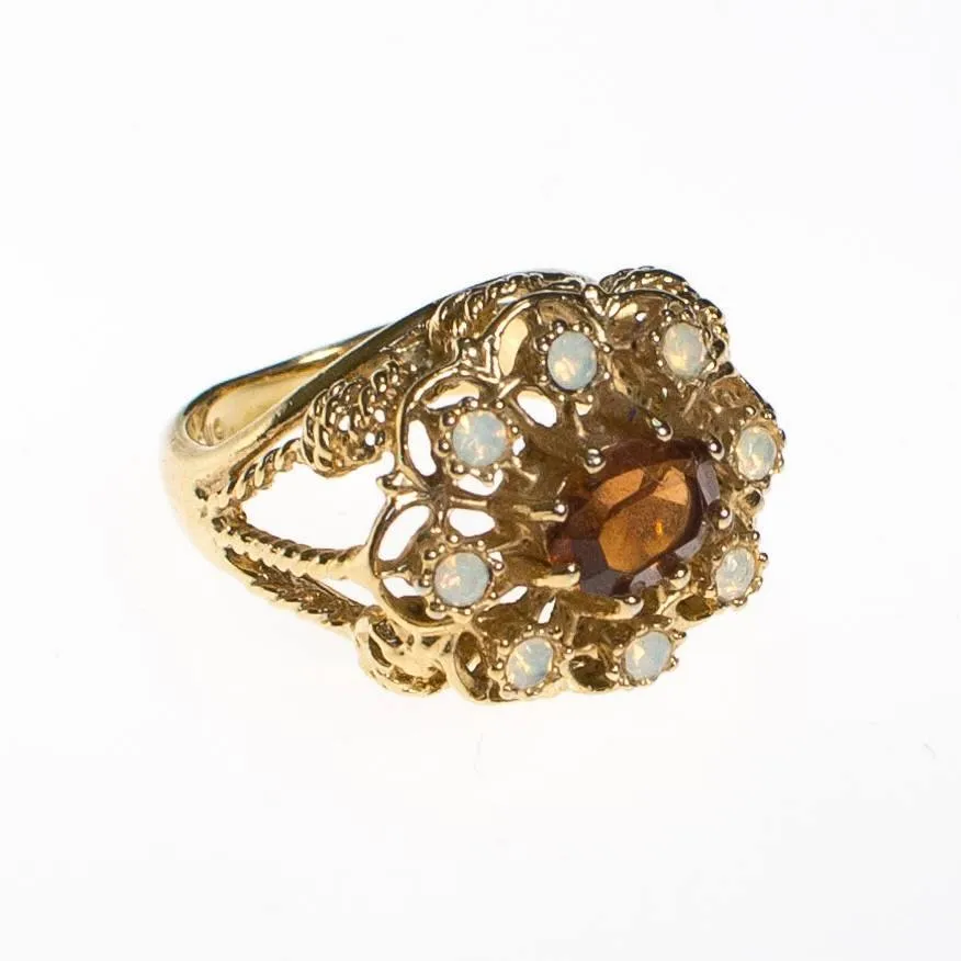 Amber and Opaline Crystal Statement Ring