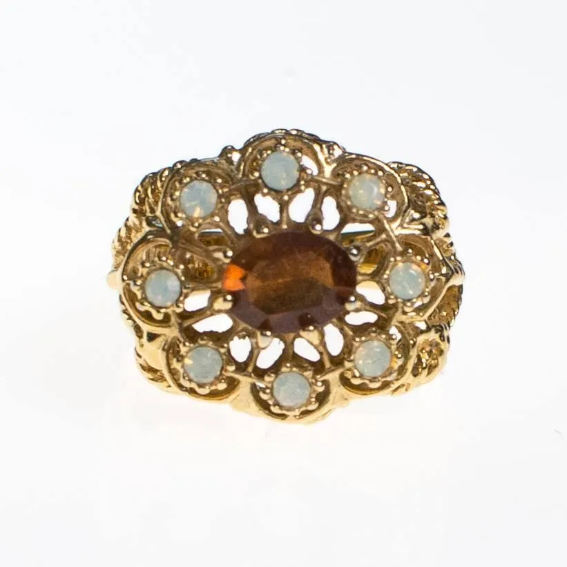 Amber and Opaline Crystal Statement Ring